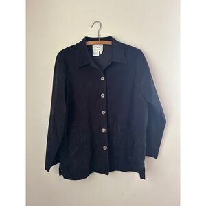 Vintage  Black Button Up Top Floral Embroidered  Jacket Size S Cottagecore Boho